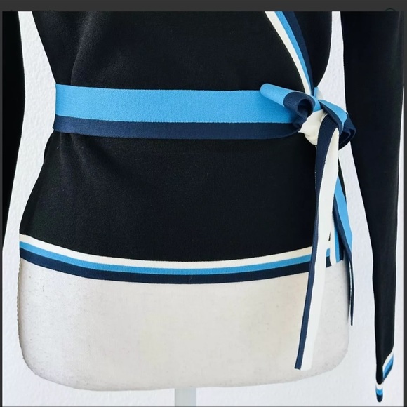 NWT DVF Knit Wrap Tops Black Long Sleeve Stripe - Picture 9 of 12